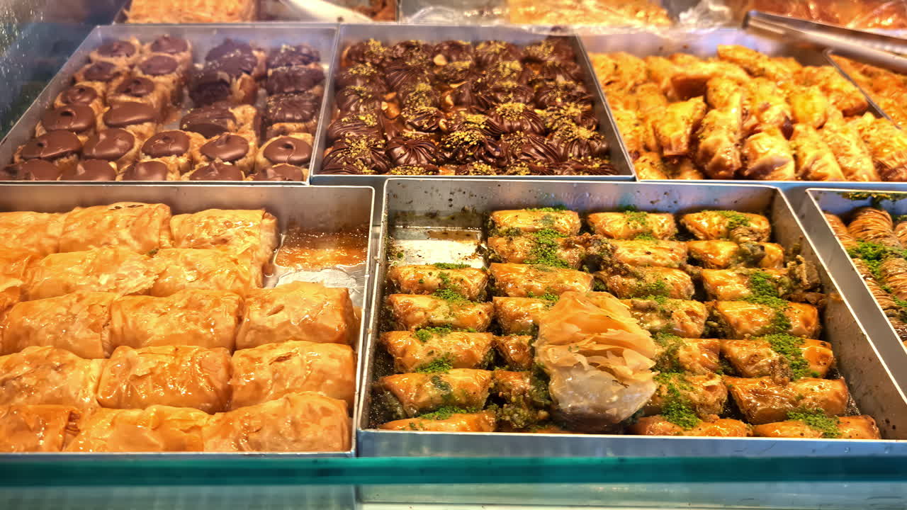 Assortment of traditional Greek sweet pastry desserts