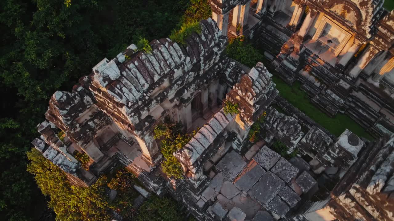 Aerial View of Ancient Cambodian Temple Ruins