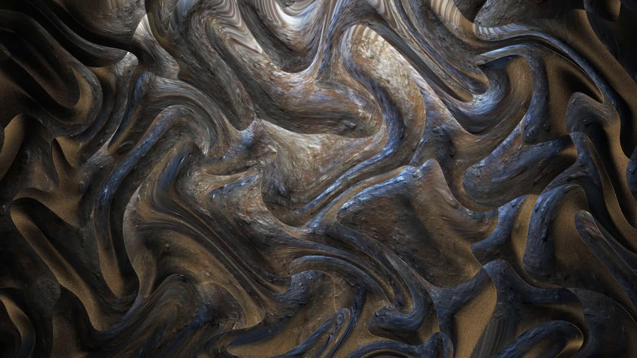 Abstrakt, bølget og flytende bakgrunn med metallisk og sandaktig tekstur i loop.