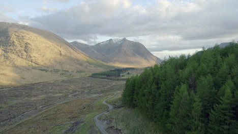 aerial footage of the mountains and scenery in glen etive near glencoe, scottish highlands