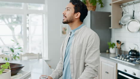 Tablet,-home-and-man-drinking-water-for-medicine