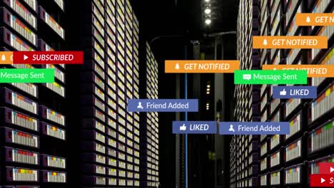 Animation-Von-Benachrichtigungssymbolen-über-Datenserver-Racks