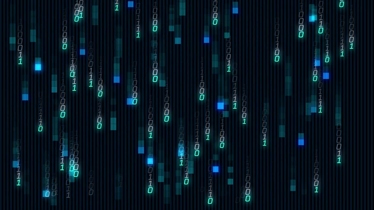 Animation of binary coding data processing over black background