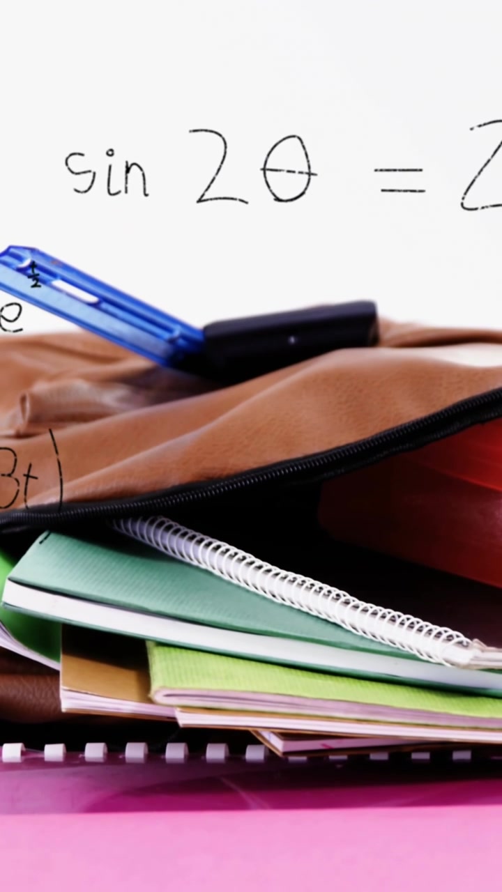 Animation of school items over mathematical equations and formulae