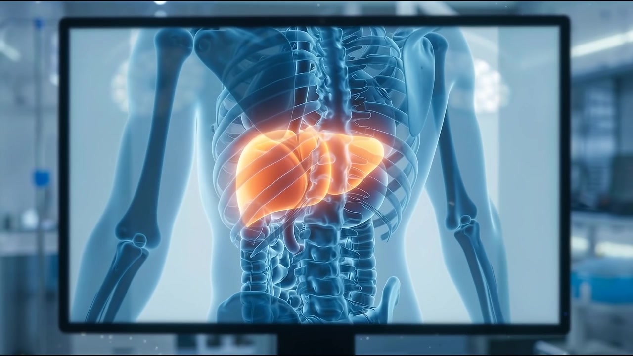 3D Medical Animation of Human Liver Anatomy on Monitor