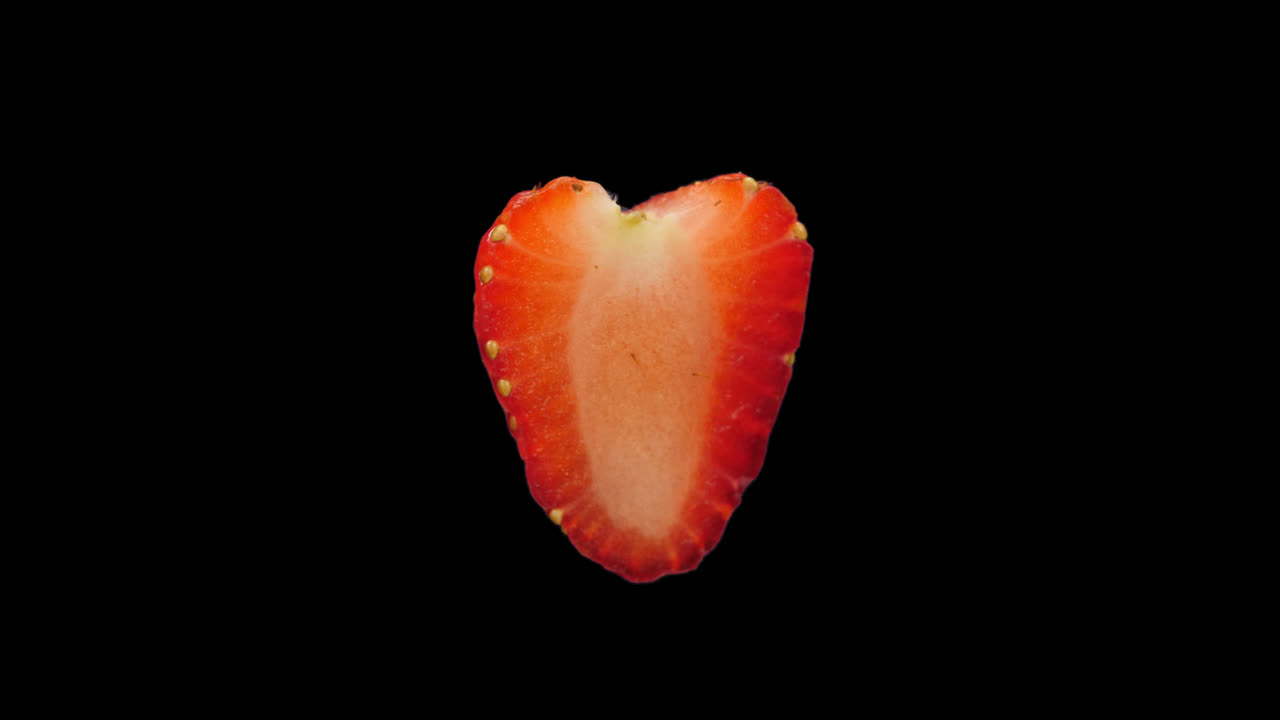 Slice Of Strawberry Rotating With Alpha Channel, Video In 4K