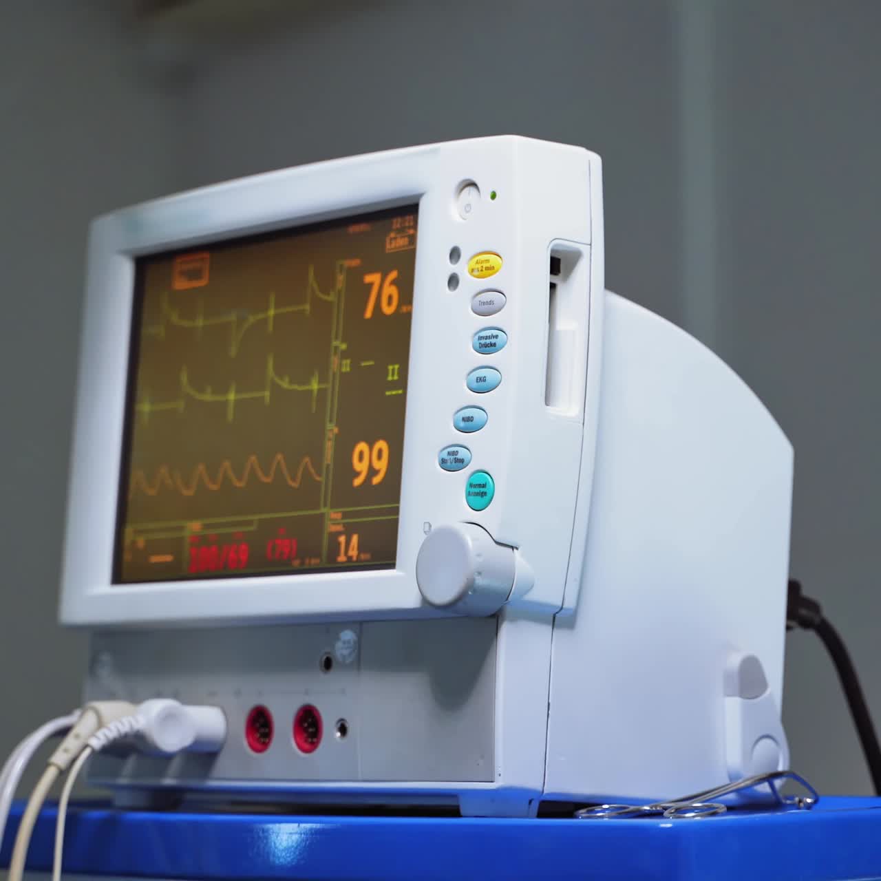 Working monitor in hospital theater. Modern medical equipment in a hospital showing vital signs on the screen of a computer.