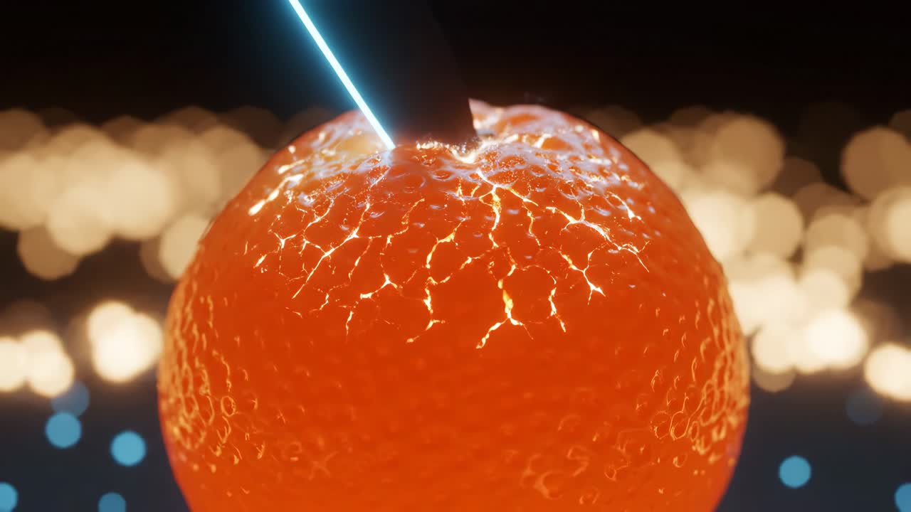 Orange being cut by laser