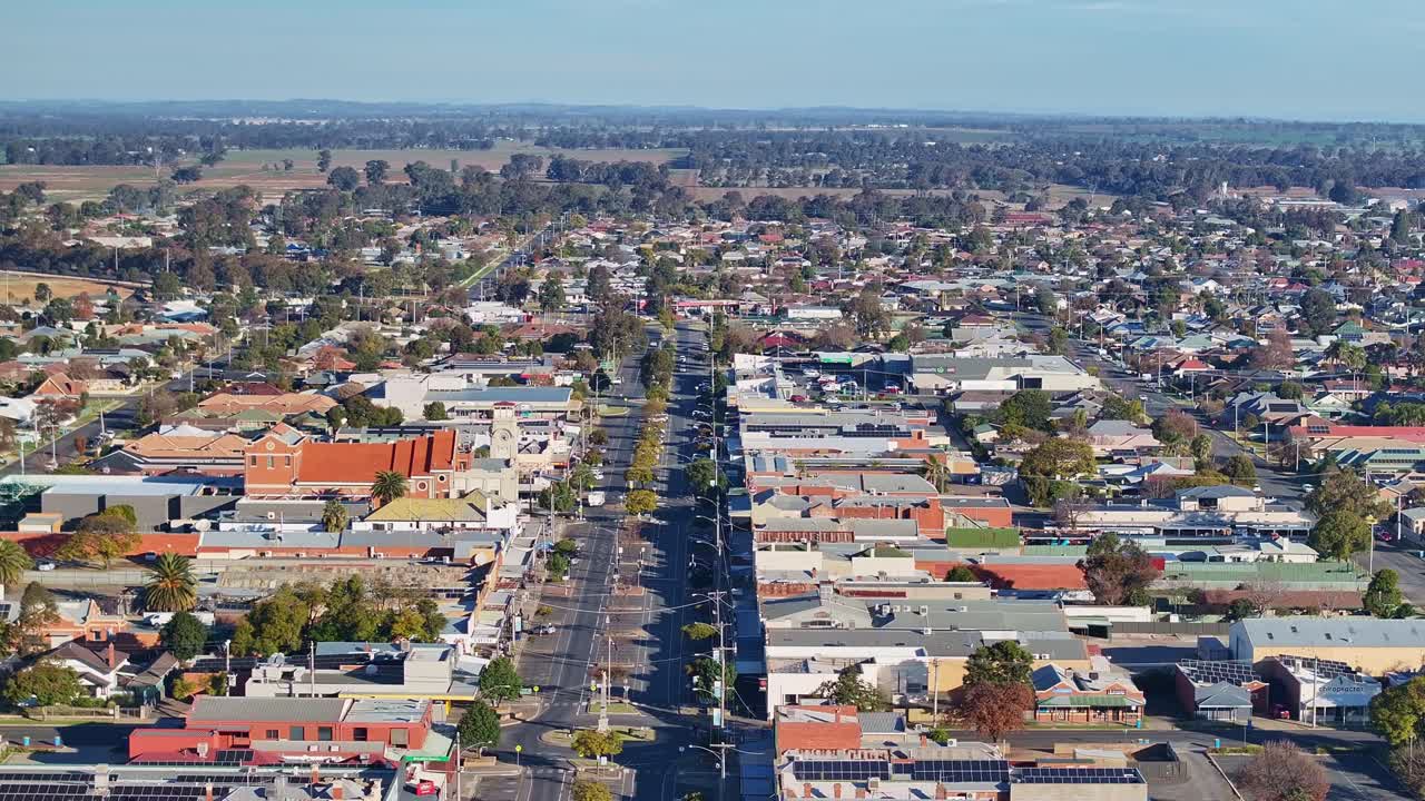 Overhead Belmore Street in the town of Yarrawonga Victoria Australia