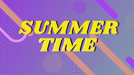 Animation-of-summer-time-over-violet-background-with-pink-and-orange-tubes