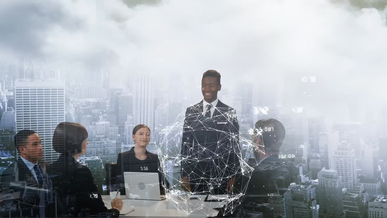 animação de globo de rede de conexões sobre pessoas de negócios em reunião