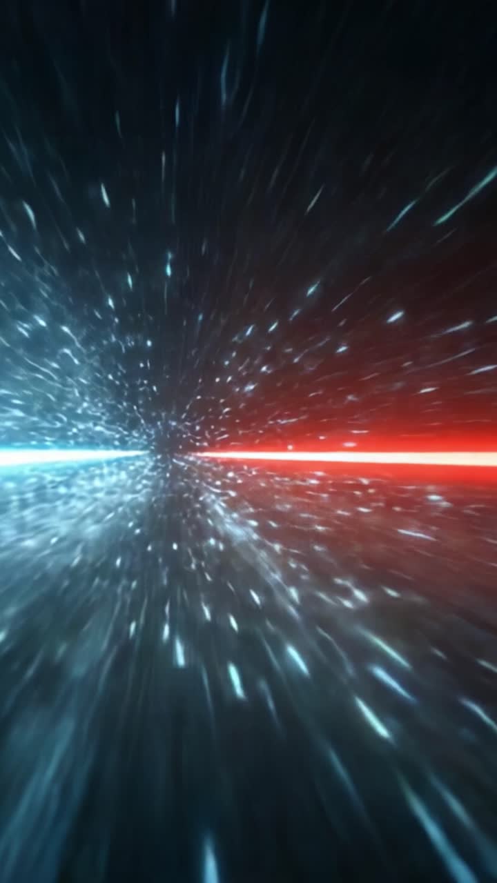 Una prospettiva dinamica sul viaggio alla velocità della luce: sperimenta l'emozionante movimento tra due flussi di luce contrastanti che rappresentano potenza ed energia
