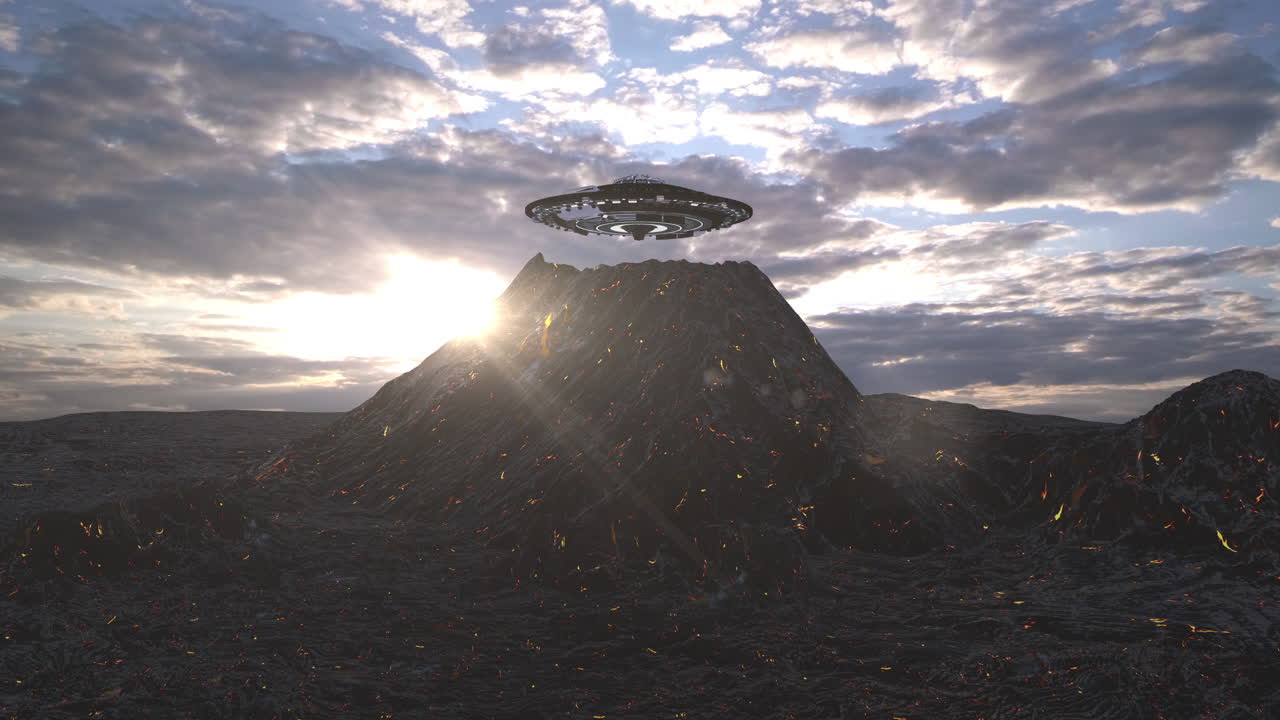 화산과 ufo 일몰