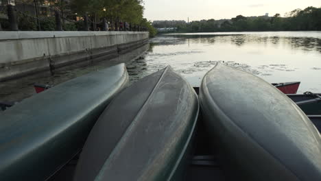 canoes at dusk on the charles river in waltham, ma