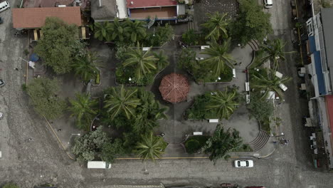 Overhead-View-Of-Locals-Walking-Around-The-Sayulita-Plaza-In-Mexico