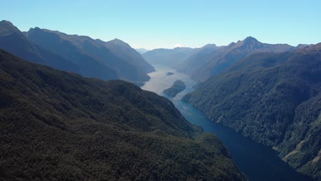 Stunning-aerial-panoramatic-shot-of-New-Zealand-impressive-fjord