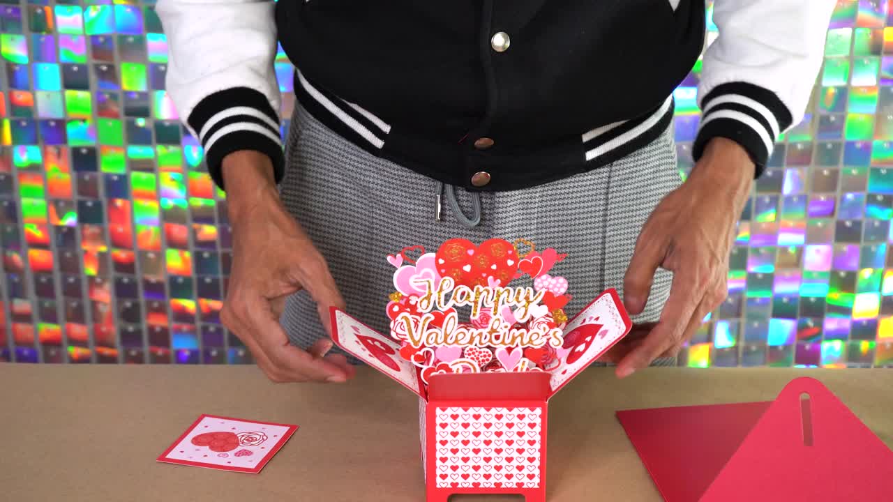 Valentines day box with personalized card, handmade paper crafts