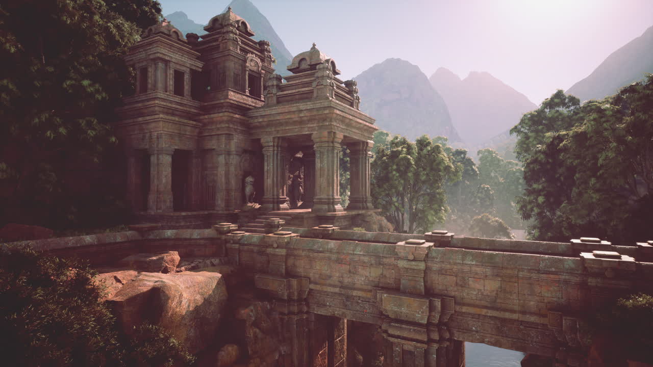 pintura de un puente de piedra que cruza un río sereno