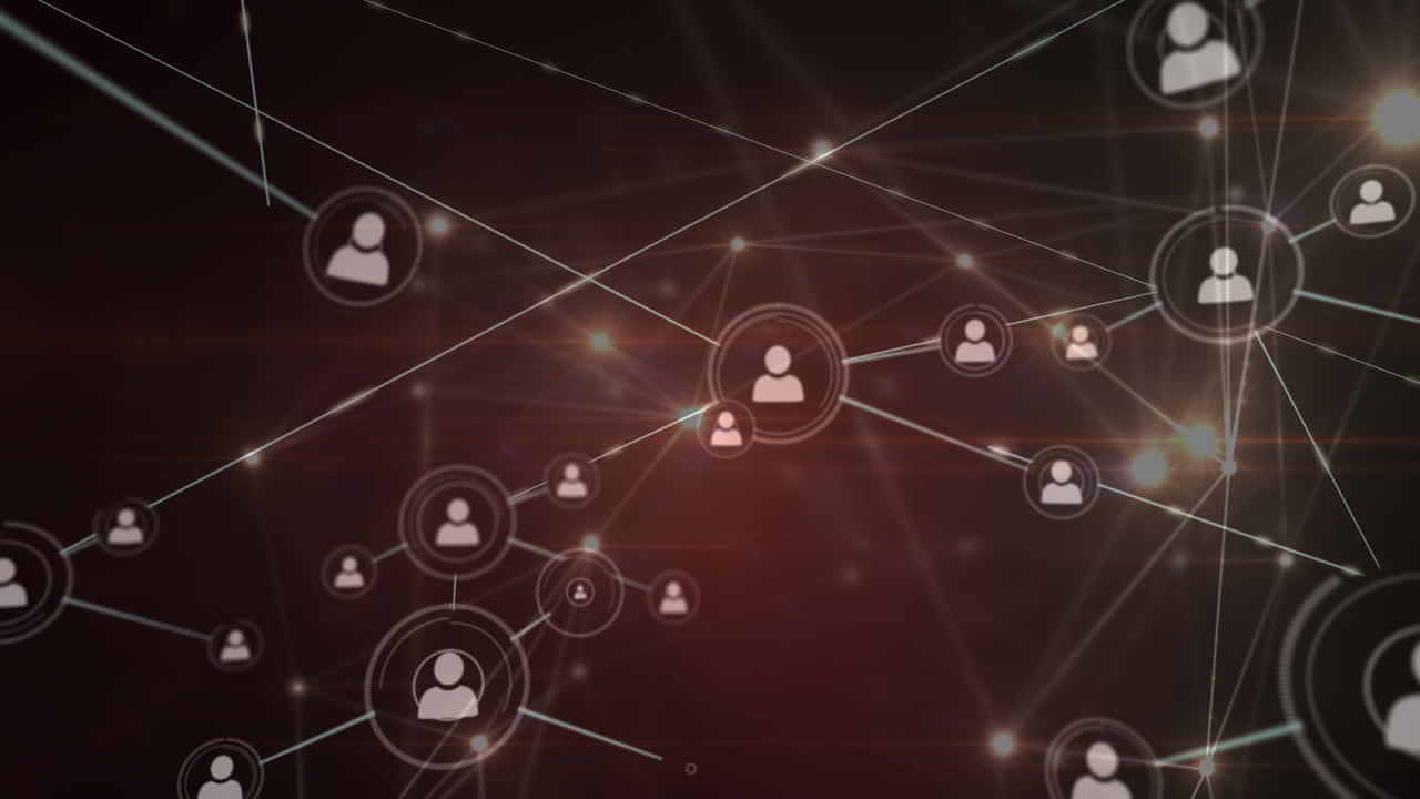 animación de la red de conexiones con iconos en fondo negro