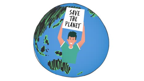 animación de salvar el planeta texto sobre el globo