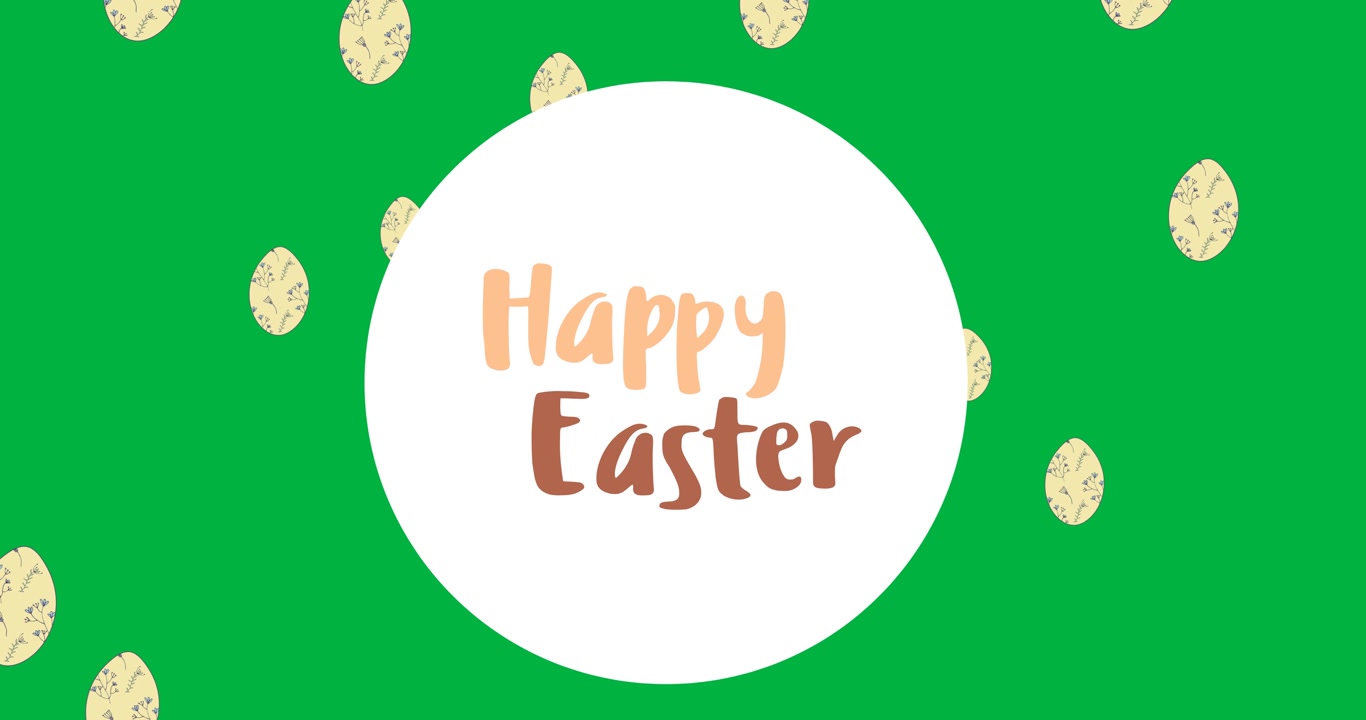 Banner di testo "Buona Pasqua" con icone decorative di uova di Pasqua su sfondo trasparente.