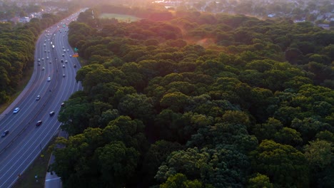 an aerial view by the southern state parkway on long island, ny with traffic