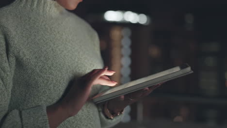 Business-woman,-hand-and-typing-with-tablet