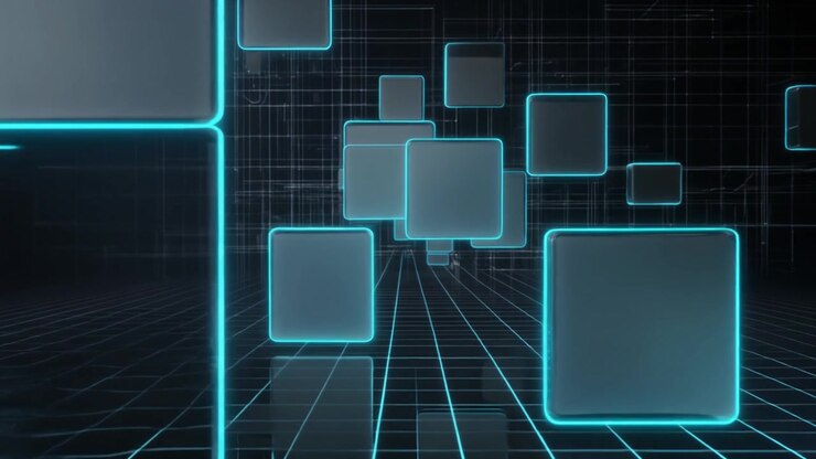 Abstract Digital Background with Floating Glowing Blue Cubes