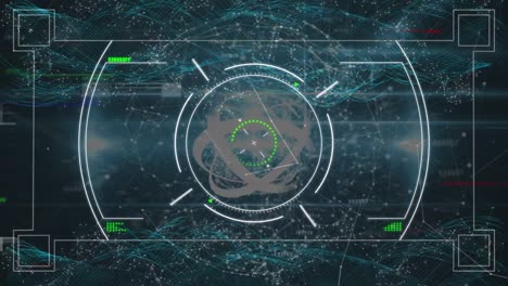 Animation-of-scope-scanning-over-abstract-spinning-shape-and-network-of-connections