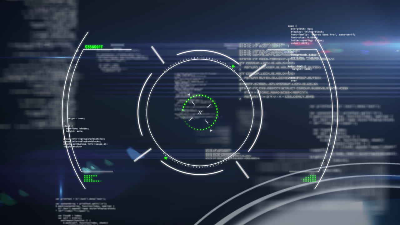 Digital animation of scope scanning over spots of light and data processing on blue background