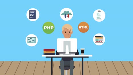 programador que utiliza el carácter de la computadora de escritorio