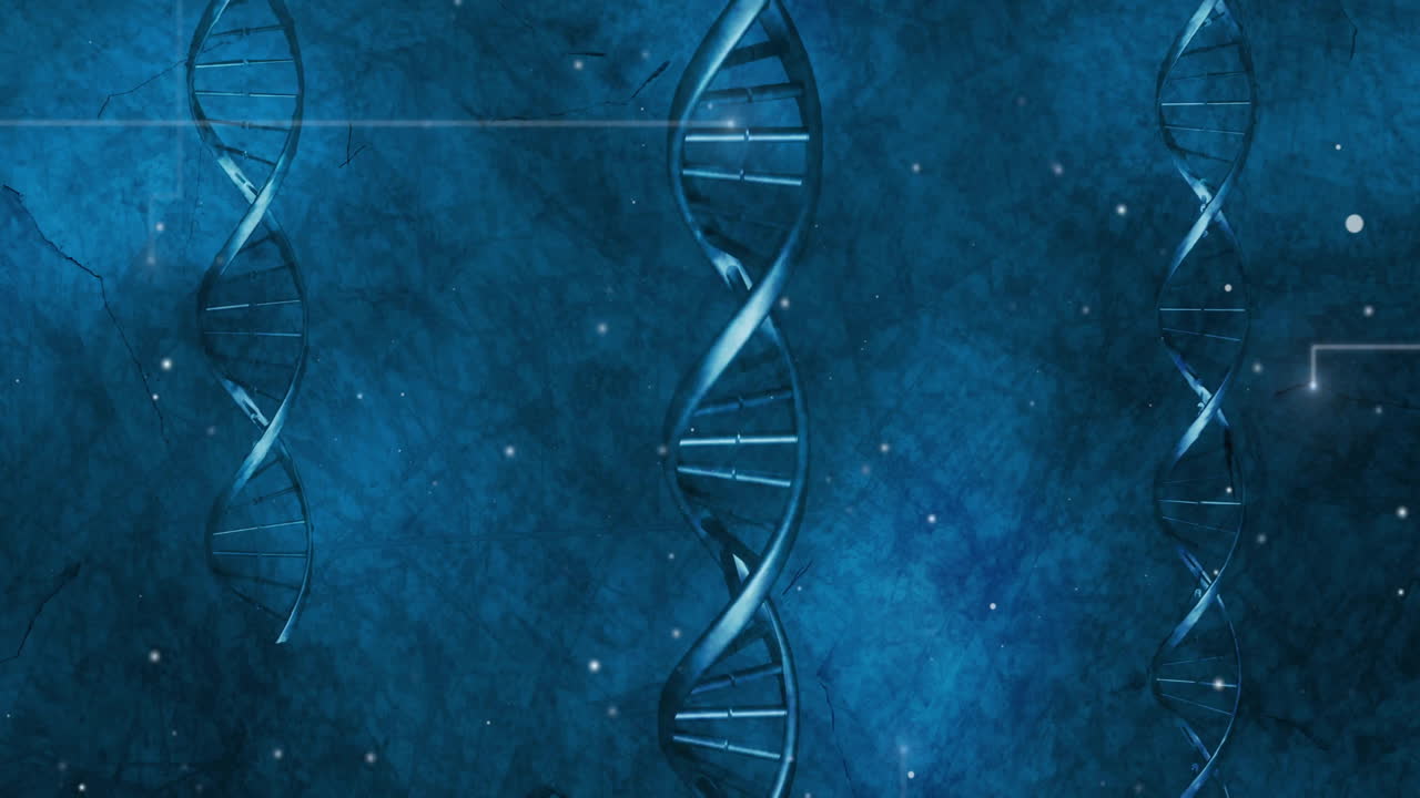 Animazione di un filamento di DNA e codifica binaria per l'elaborazione di dati scientifici.