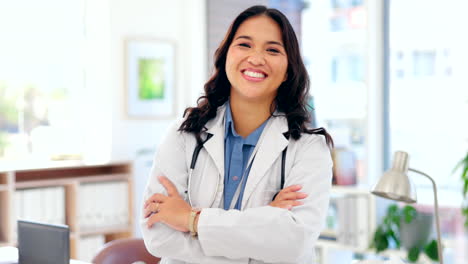 Happy-asian-woman,-doctor-and-confidence-with-arms