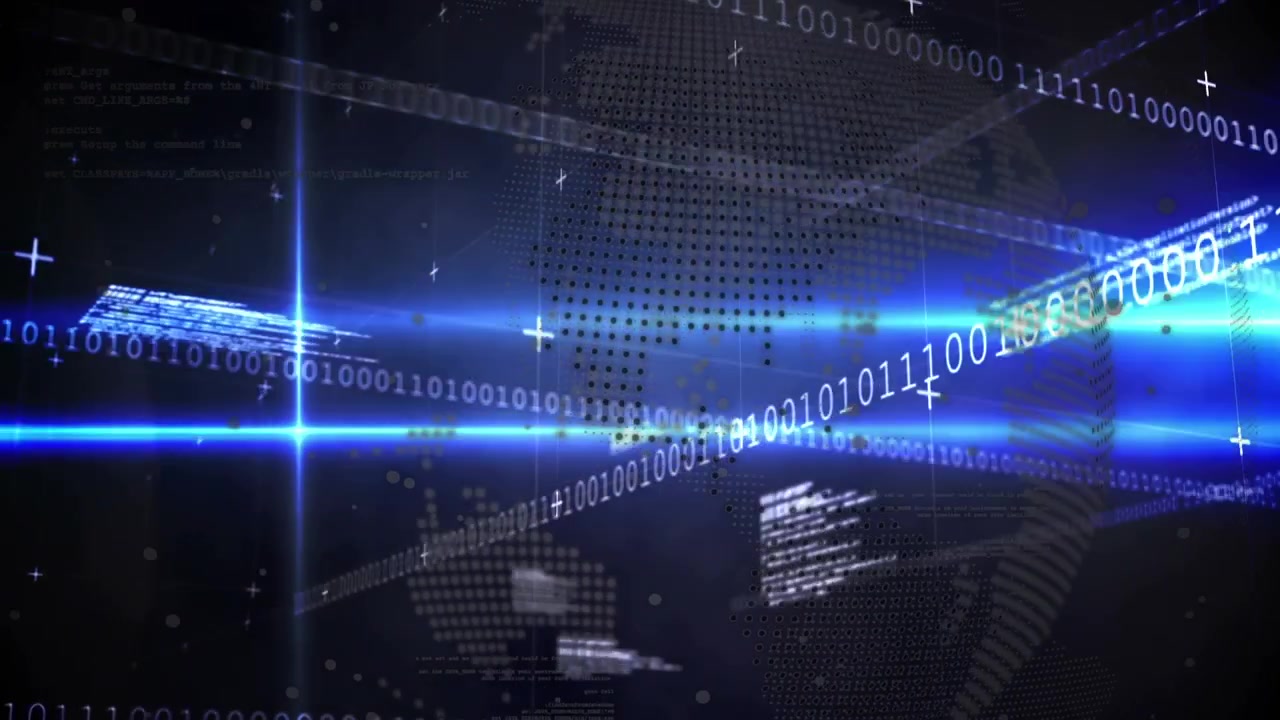 Animation of data processing over globe on black background