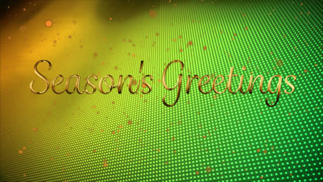 animation of seasons greetings text over light spots on green background