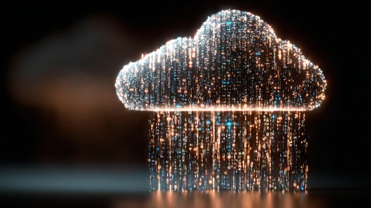 Mesmerizing Digital Cloud Visualization: A Stunning Animation of Light, Particles, and Rainfall Creating a Captivating Display of Futuristic Aesthetics