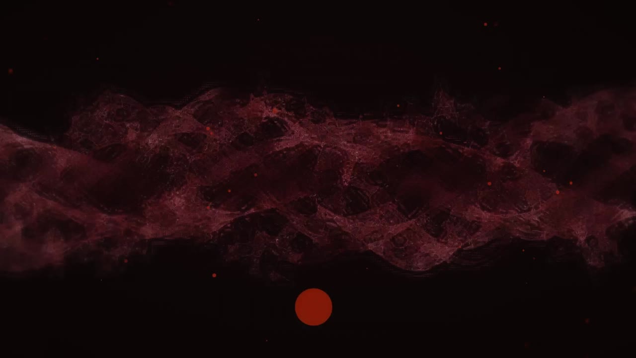 검은 바탕에 움직이는  ⁇ 은 구름 위에 떨어지는  ⁇ 은 점의 애니메이션