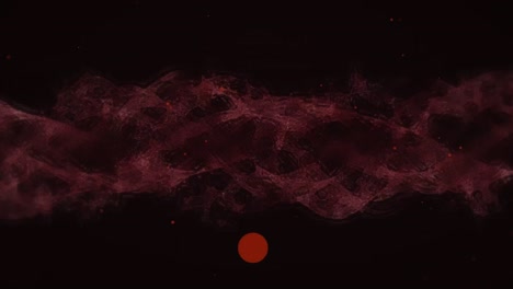 Animation-of-red-dots-falling-over-red-cloud-moving-on-black-background