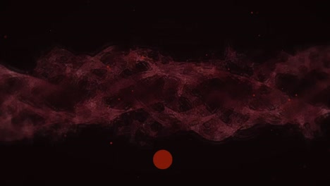 Animation of red dots falling over red cloud moving on black background