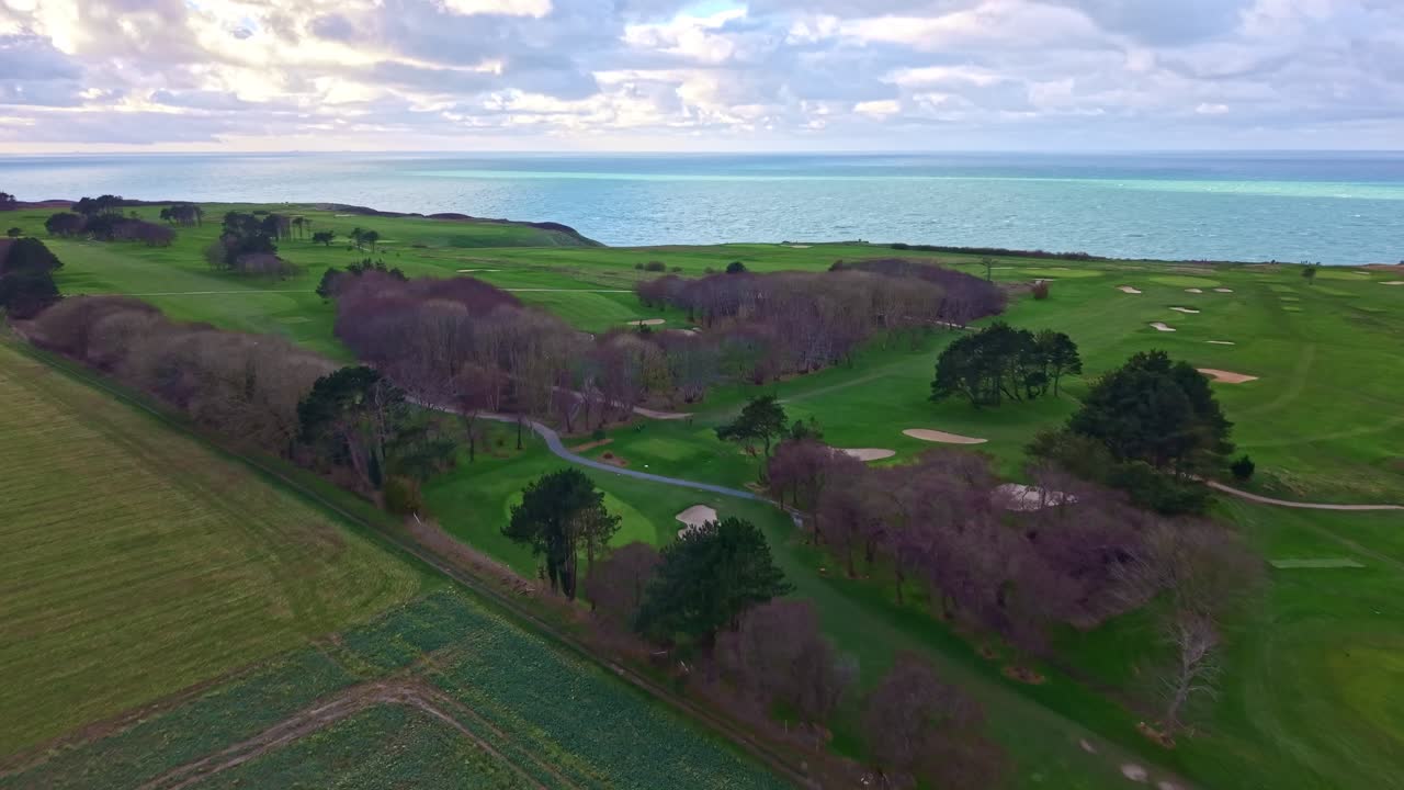 High agricultural plateaus of Pays de Caux, situated along Alabaster Coast Côte d'Albâtre in Normandy, France, transitioning from intensive land use to rugged maritime edge La Manche English Channel