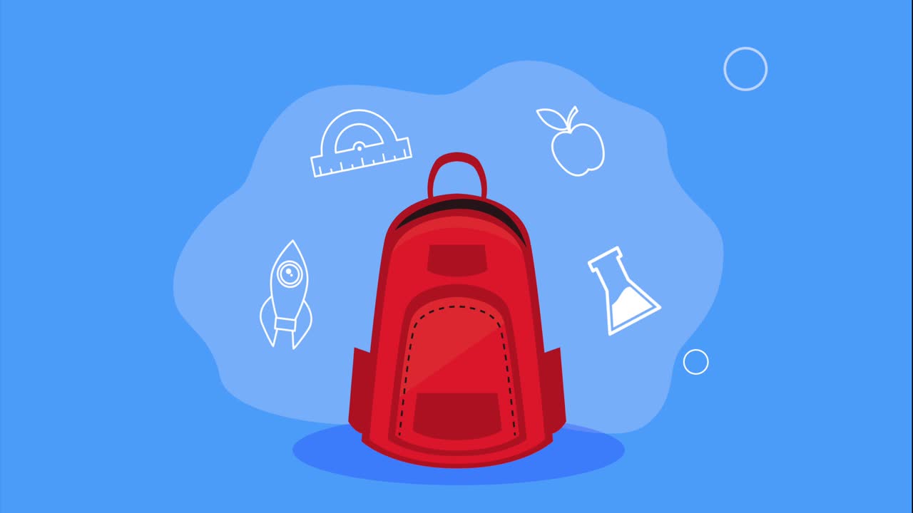 red color schoolbag education animation