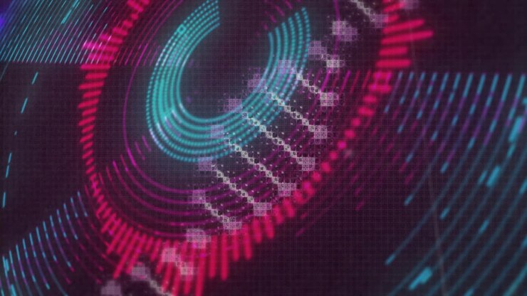 DNA-streng med binær kodning, behandler videnskabelige data i animationsstil
