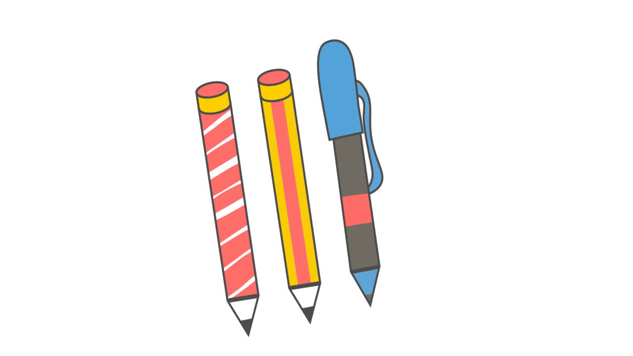 ⁇ 색 배경에 연필과 펜 학교 아이콘의 애니메이션