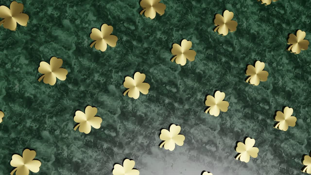 trébol dorado de cuatro hojas sobre fondo verde buena suerte animación de renderización 3d bucle sin fin concepto de éxito de ventas fe destino tiro de suerte vertical