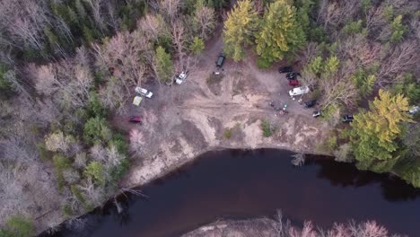 overland camping on remote forest near leota with muskegon river in michigan