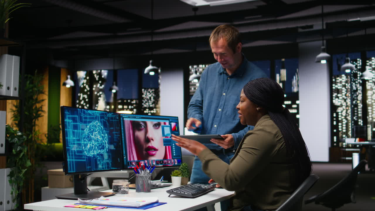 Multiethnic retouching team using neural networks for editing content