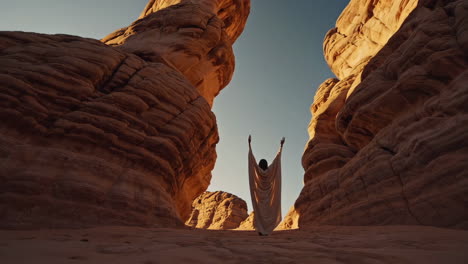 person in a desert canyon