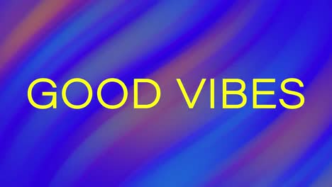 animation of good vibes text over shapes on blue background