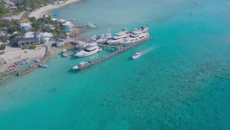 Aerial-Drone-View-of-Bahamas-Compass-Cay-Marina-with-Yachts