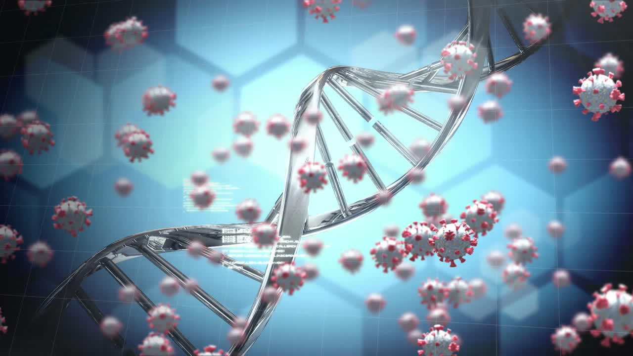 dna에 퍼지는 거대 코로나바이러스 코로나19 세포의 애니메이션
